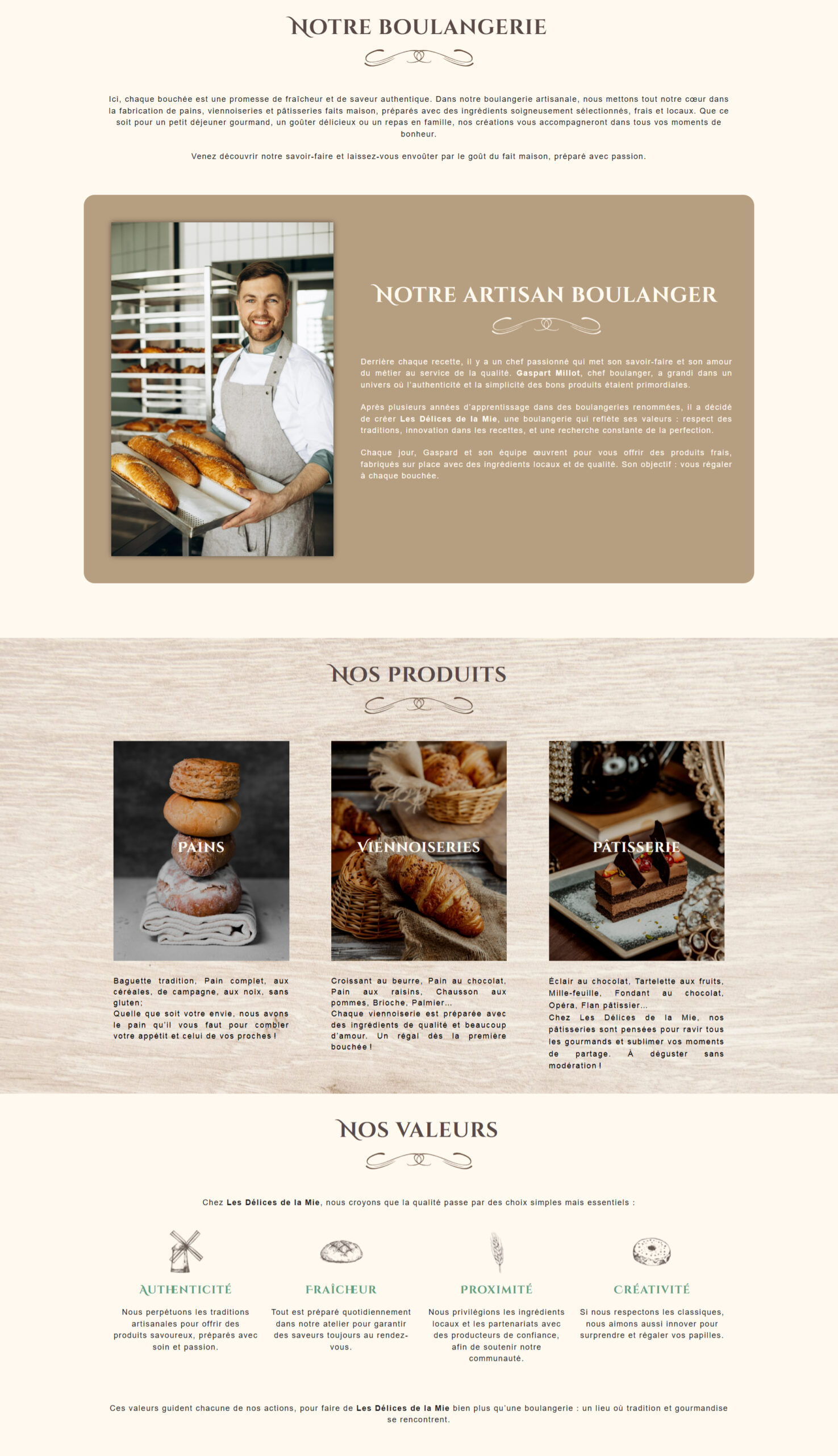 capture d'écran du site fictif Les délices de la mie